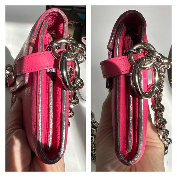 💯 HERMES Fuschia Pink Kelly Classic Long Wallet Chevre Leather Wallet on Chain - Picture 11 of 15